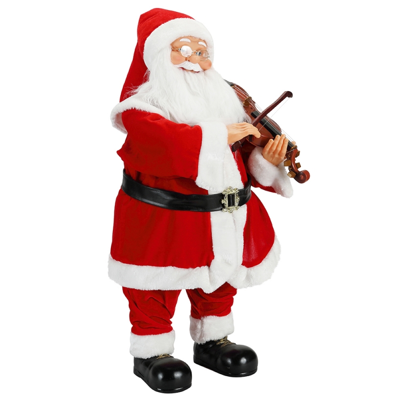 80 cm Animowany Świąteczny Oświetlenie Muzyczne Święty Mikołaj z ornament skrzypce Dekoracja Tradycyjna Kolekcja figurki wakacyjnej