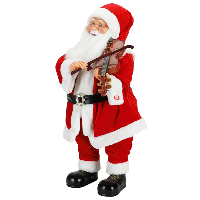 80 cm Animowany Świąteczny Oświetlenie Muzyczne Święty Mikołaj z ornament skrzypce Dekoracja Tradycyjna Kolekcja figurki wakacyjnej