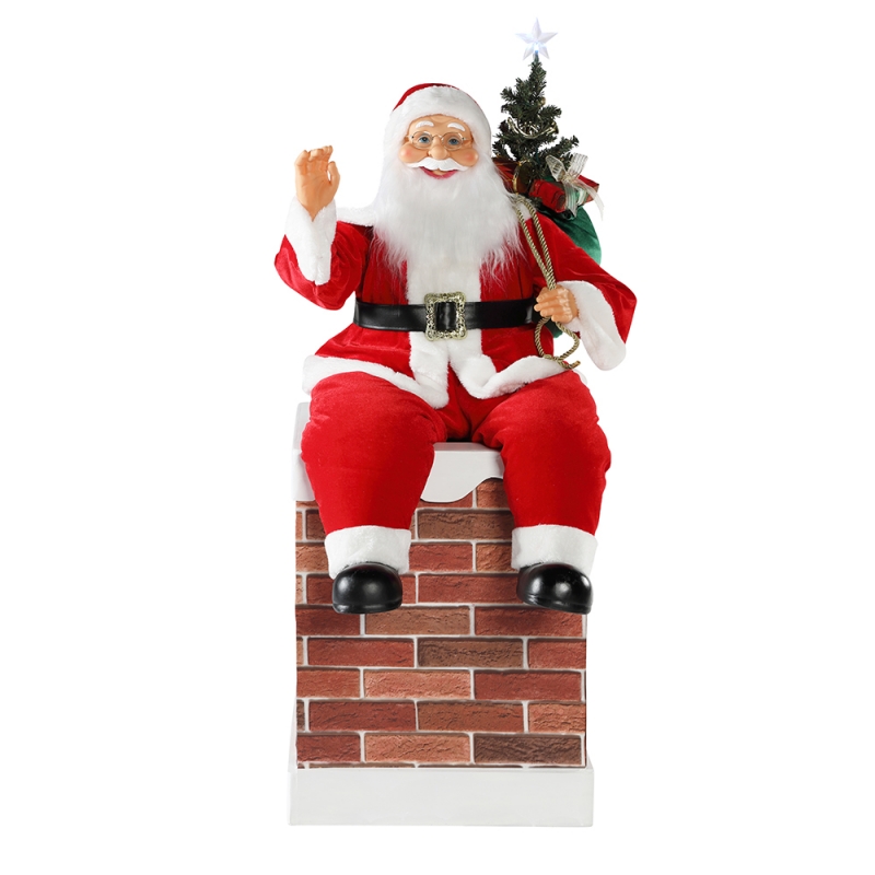 60 N100 cm Christmas Chimney Animowane Święty Mikołaj z oświetleniem ornament muzyczny dekoracji figurki Kolekcja wakacje k