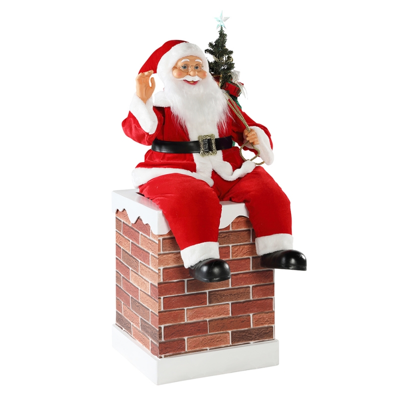 60 N100 cm Christmas Chimney Animowane Święty Mikołaj z oświetleniem ornament muzyczny dekoracji figurki Kolekcja wakacje k