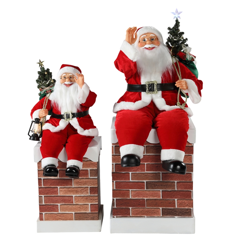 60 N100 cm Christmas Chimney Animowane Święty Mikołaj z oświetleniem ornament muzyczny dekoracji figurki Kolekcja wakacje k