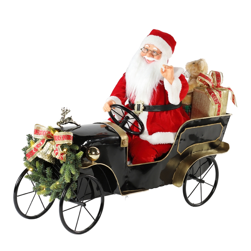80 cm Animowany Boże Narodzenie Samochodów Święty Mikołaj z oświetleniem ornament muzyczny dekoracje wakacyjne figurki kolekcja tradycyjne Xmas
