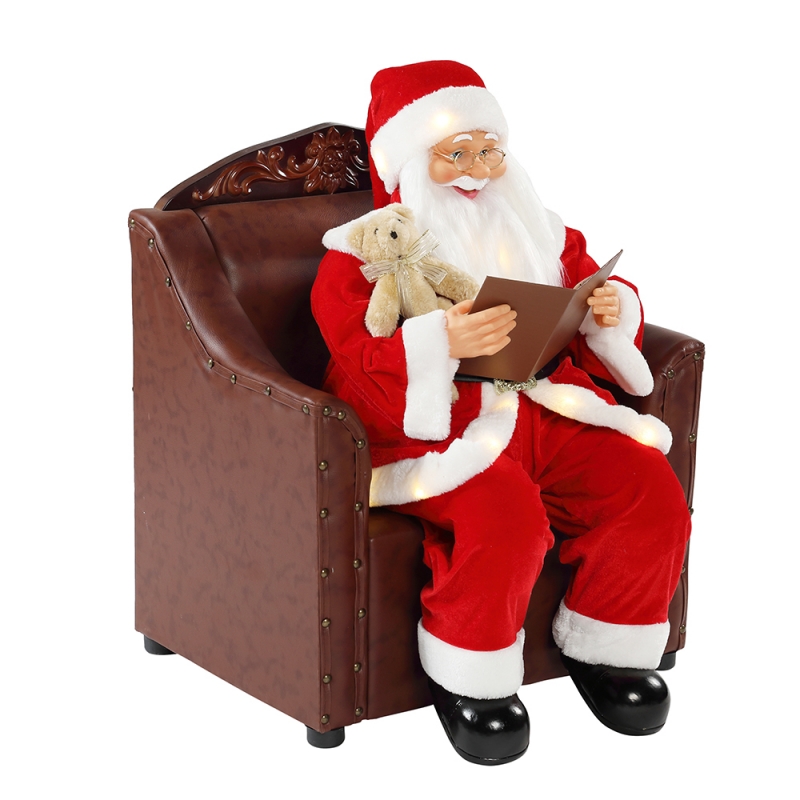 80cm Sofa Santa Claus z oświetleniem ornament muzyczny świąteczny dekoracje świąteczne kolekcja figurki tradycyjne xmas