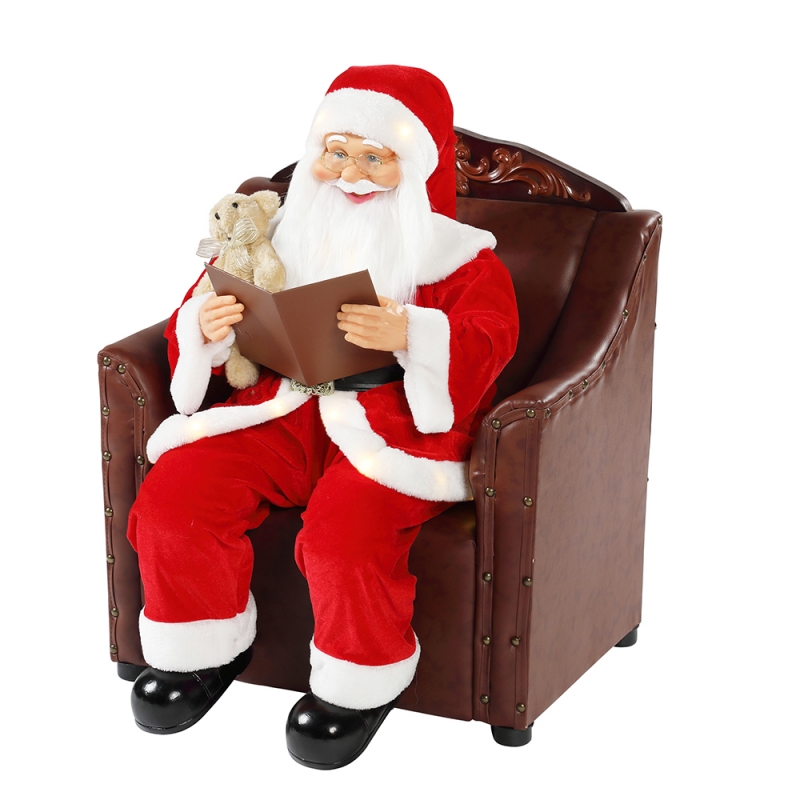 80cm Sofa Santa Claus z oświetleniem ornament muzyczny świąteczny dekoracje świąteczne kolekcja figurki tradycyjne xmas