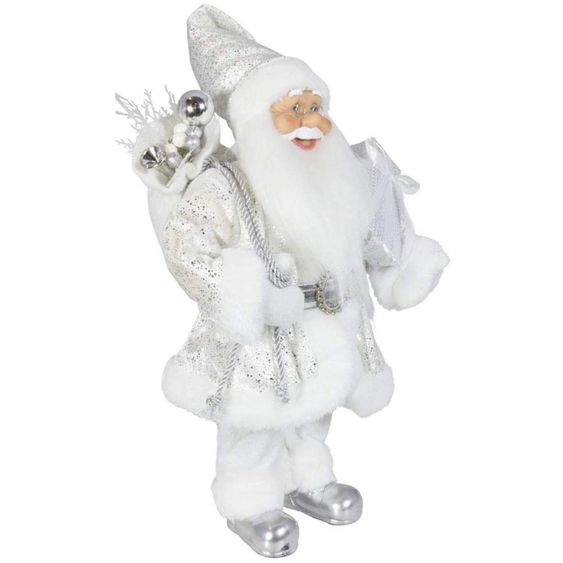 Szlachetny 45 cm świątecznych dekoracji stojących Santa Claus w srebrnych ozdoby drzewa xmas dostarcza tradycyjną figurkę wakacyjną