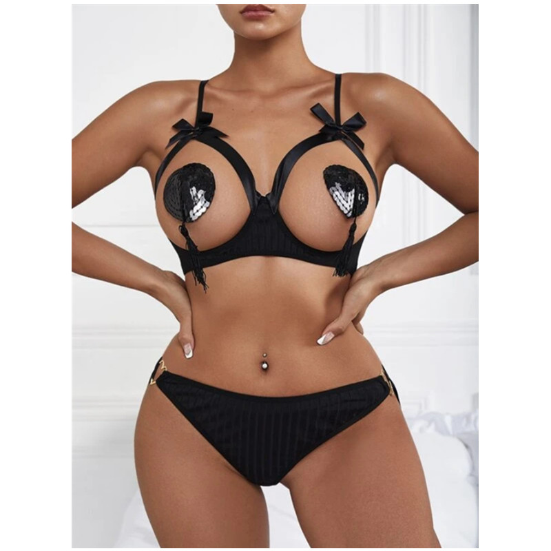Kobiety Bowknot Stringi Seksowna Bielizna Bielizna Bielizna Set Damska Koronka Seksowna Bielizna