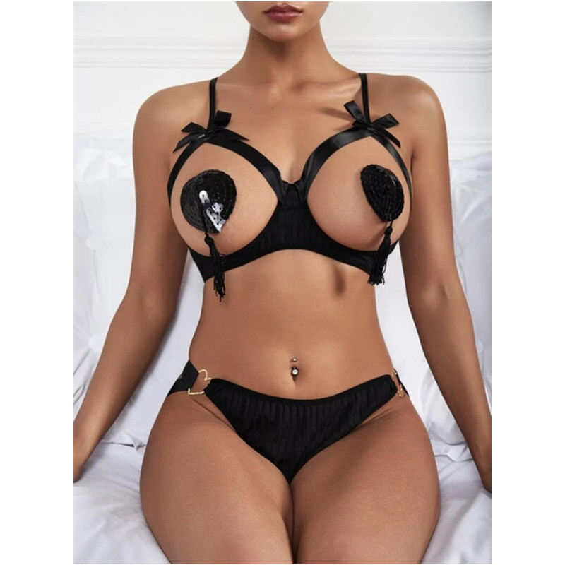 Kobiety Bowknot Stringi Seksowna Bielizna Bielizna Bielizna Set Damska Koronka Seksowna Bielizna