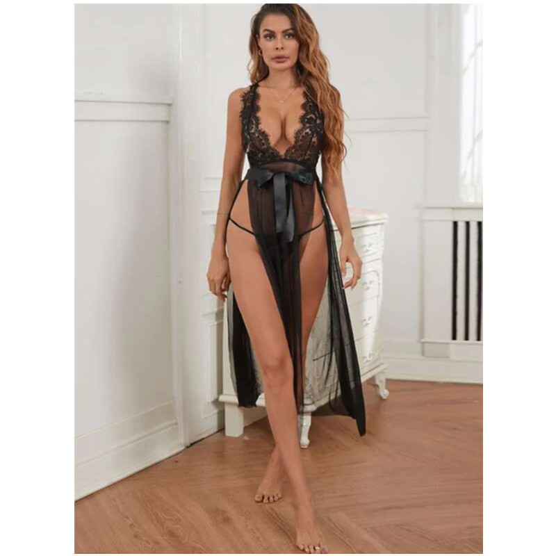 Seksowne Lingerie Szata dla Kobiet Zobacz Suknia Koronkowa Suknia Otwarta Sheer Mesh Kimono