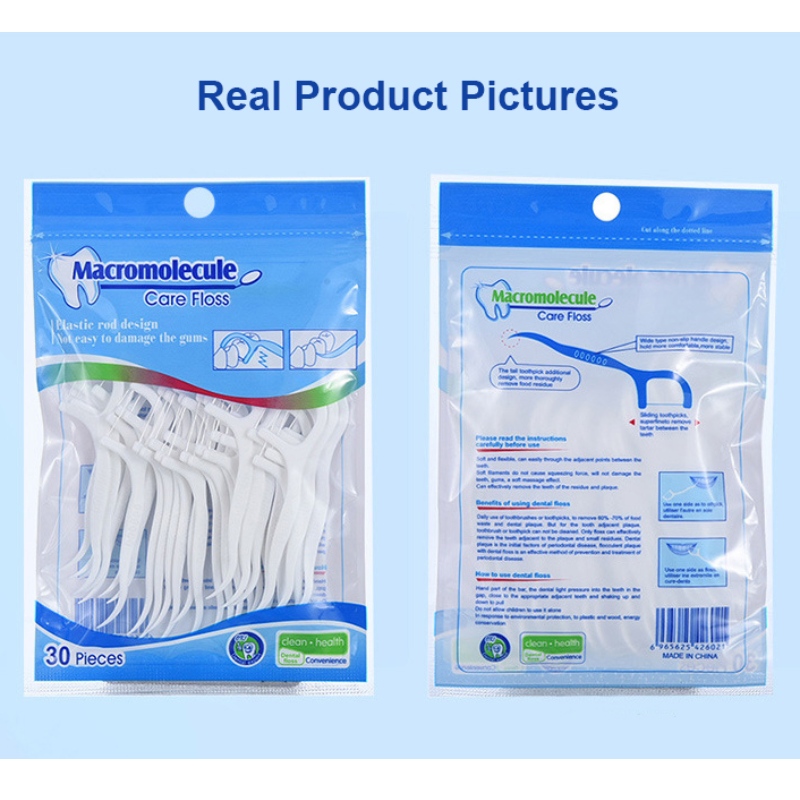 30 Picks Wysokiej jakości MacroMolecule Włókno polietylenowe WSPÓŁPRACA OEM Private Label Torba Dental Floss Pick