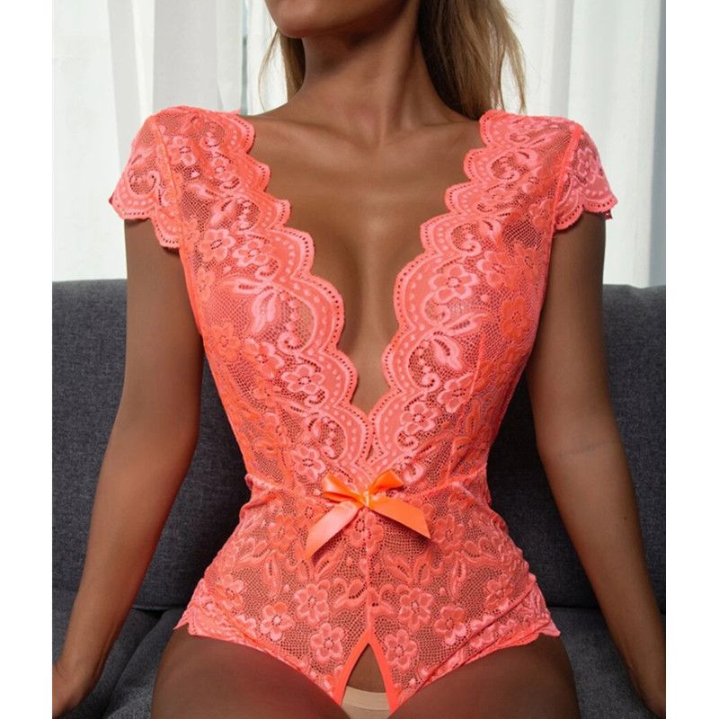 Dropshipping Deep V Plunge One-Piece Bielizna Koronki Przezroczyste Body Reflewear Body Sexy Lingeries Kobiety Materiał Spandex Bawełniany · Dekoracja Koronki