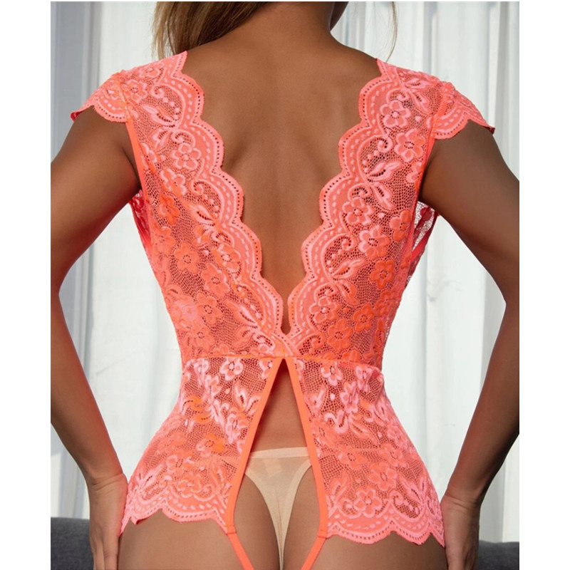Dropshipping Deep V Plunge One-Piece Bielizna Koronki Przezroczyste Body Reflewear Body Sexy Lingeries Kobiety Materiał Spandex Bawełniany · Dekoracja Koronki