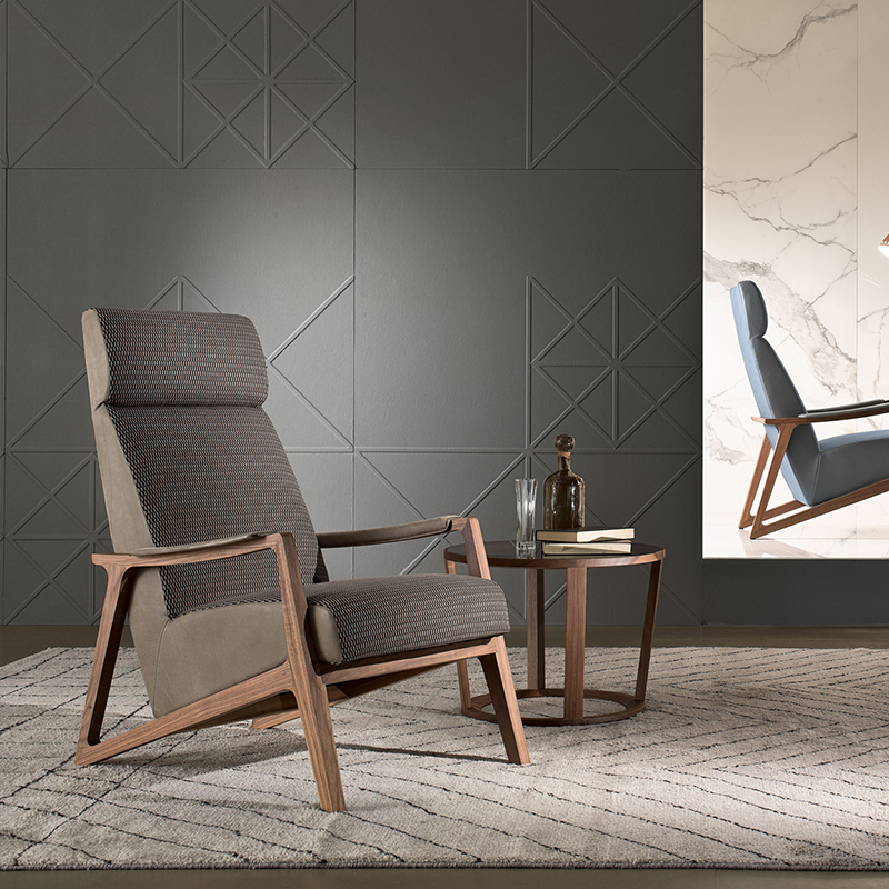 Komfort Relax Pojedyncze oparcie w połowie stulecia High Back in Walnut Walnut Wood Frame Leather Accent Lounge Krzesło