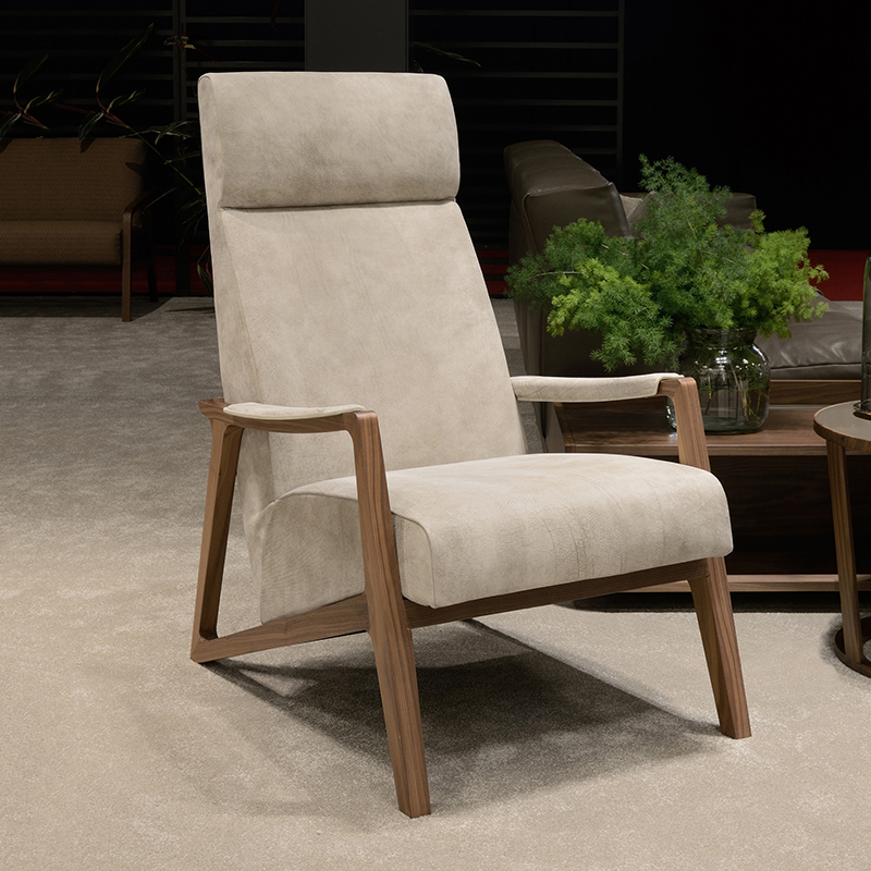 Komfort Relax Pojedyncze oparcie w połowie stulecia High Back in Walnut Walnut Wood Frame Leather Accent Lounge Krzesło