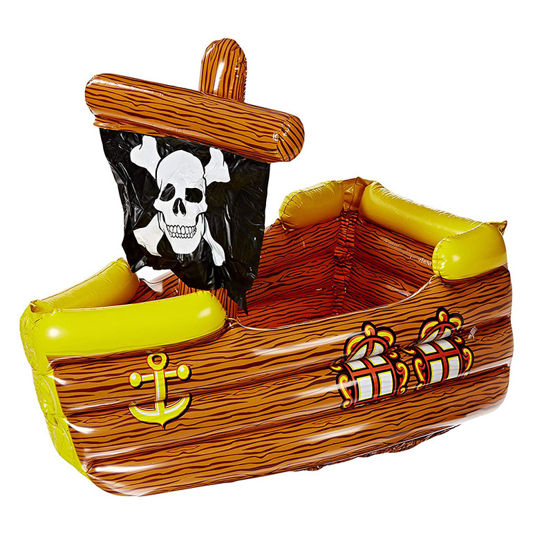 Nadmuchiwany PVC Brązowy i żółty statek piracki z flagą Crossbone, Dekoracyjne Party Drile Cooler Toy