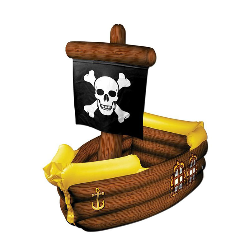 Nadmuchiwany PVC Brązowy i żółty statek piracki z flagą Crossbone, Dekoracyjne Party Drile Cooler Toy