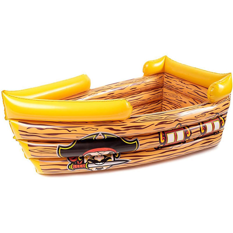 Nadmuchiwany PVC Brązowy i żółty statek piracki z flagą Crossbone, Dekoracyjne Party Drile Cooler Toy
