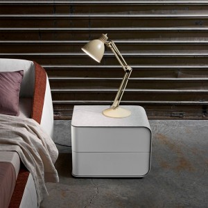 brązowa skórzana stadanocna mini małynowoczesny luksusowy okrągły stoliknocny wąski