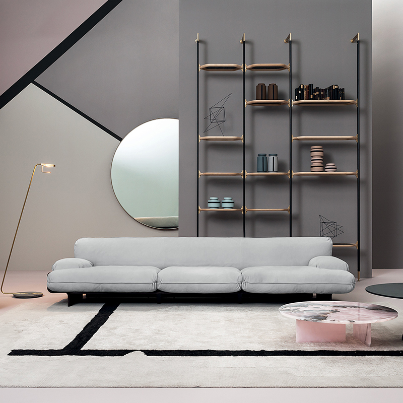 Włoska skóra drewniananowoczesna 3 -osobowa sofa tkanin do salonu