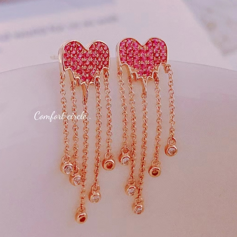 Nowy projekt Pink Sapphire Tassel 18k Gold Earring Prezent dla dziewczyny