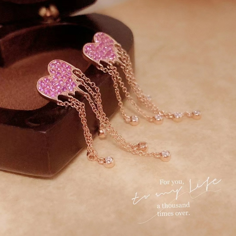 Nowy projekt Pink Sapphire Tassel 18k Gold Earring Prezent dla dziewczyny