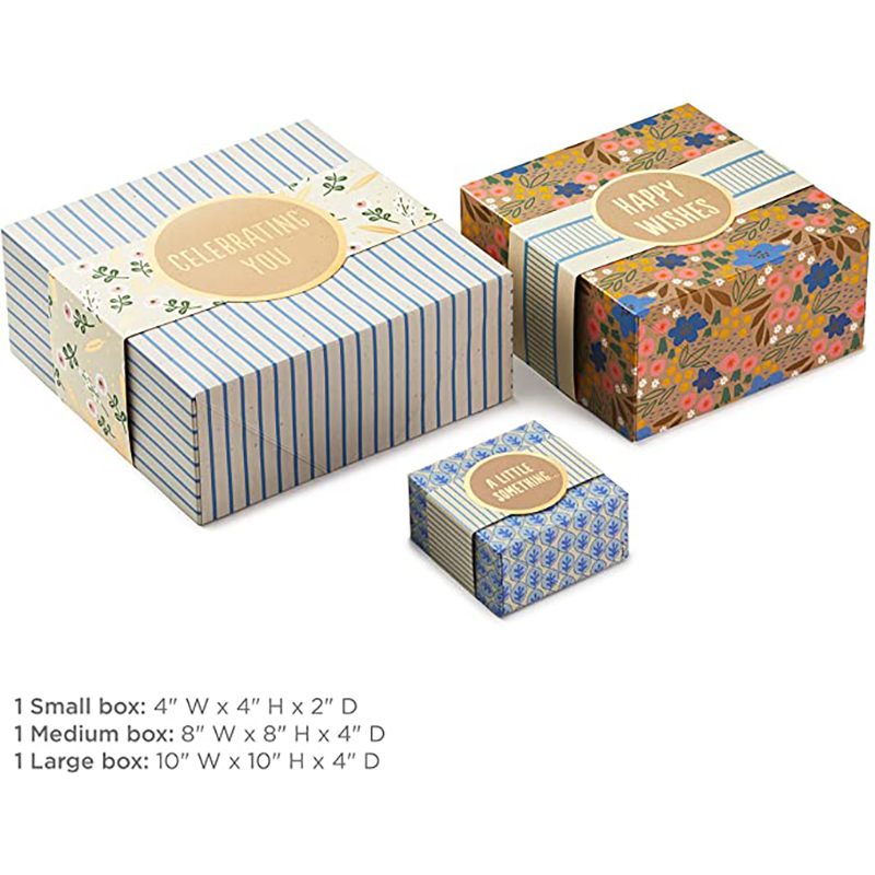 Hallmark Gift Boxes z zespołami opakowanymi, różnymi rozmiarami (3-pak: urocze kwiaty i paski)na urodziny, prysznice ślubne, dzień matki,najlepsi przyjaciele