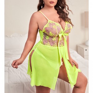 Kwiat haftowy siatkowy rozcięcie uda cami Nighties seksowna sukienkanocna z siatki