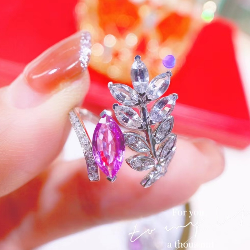 Tuochen Biżuteria 18k złotynowy styl markiz Diamond Leaf Ring