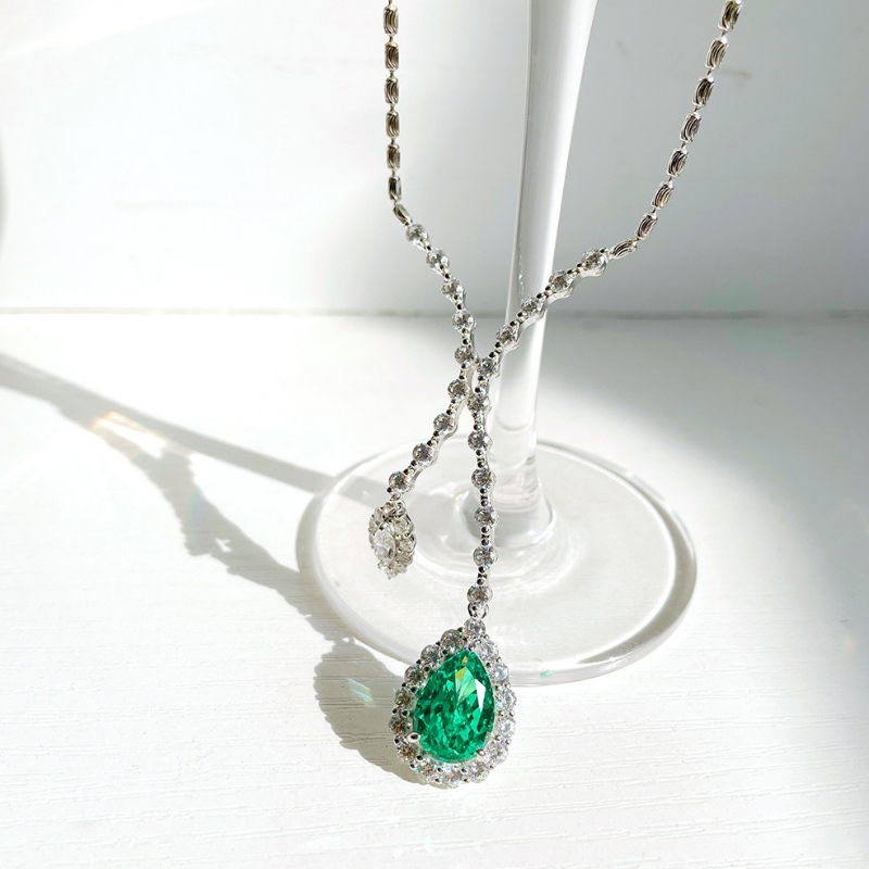 Nowy S925 Silver 10CT PA Blue Drop w kształcie dropi Naszyjnik o wysokim węglowym węglowym diament