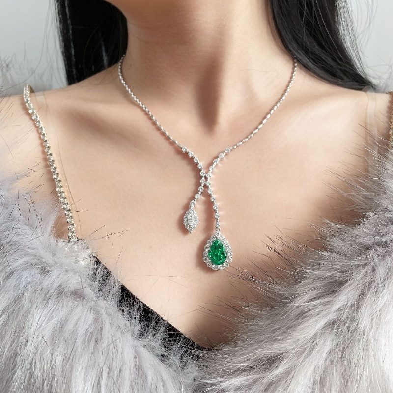 Nowy S925 Silver 10CT PA Blue Drop w kształcie dropi Naszyjnik o wysokim węglowym węglowym diament