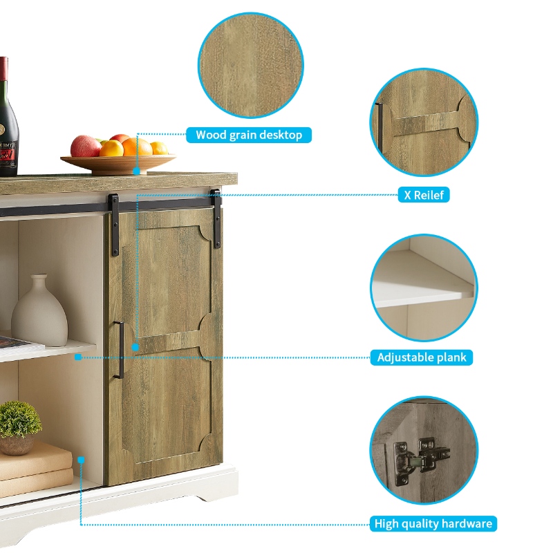 Outdoors Walnut Wood MDF Małe stoły kredensowe Szafka w formie bufetu z przesuwnymi drzwiami stodoły