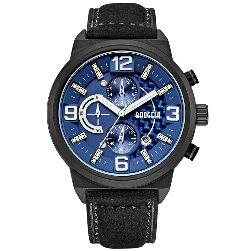 Baogela Men's Black Sports Quartz Watch Watch Analog Timing Watch Watch Men Straż 1709 Black Blue