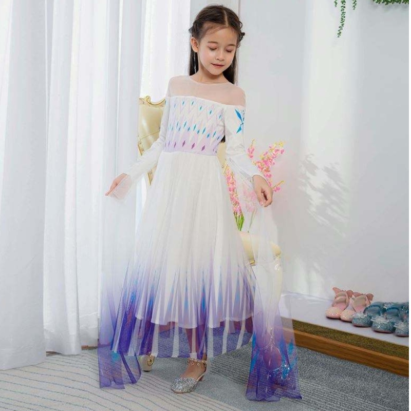 Baigenowe dziewczęta designu Anna White Dress Cosplay Party Ubranie księżniczki Elsa film ubrania dla dzieci