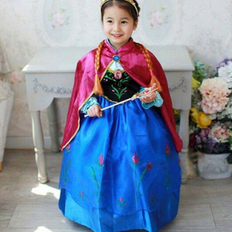 Baige New Kids Fancy Dress Costumes Elsa Anna Long Puffy Halloween Party Sukienka z Cape Bxdcpf