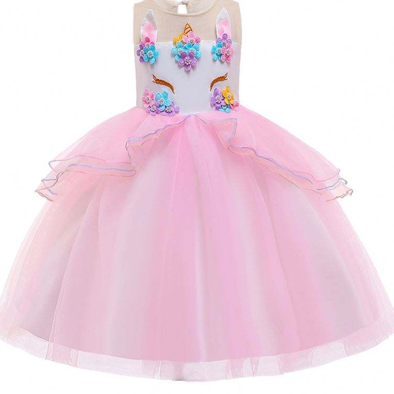 Hurtowa tkanina dla dzieci dzieci jednorożca suknia balowa design girl imprezy sukienki DJS006