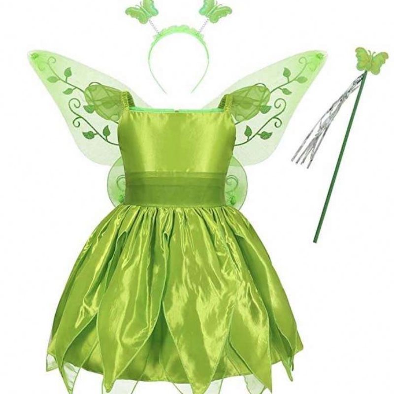 Toddler Kid Halloween Cosplay Birthday Stroje Zestaw tańca masła zielona bajka w fairy Tinker Bell Dress 2-10T HCTB-001