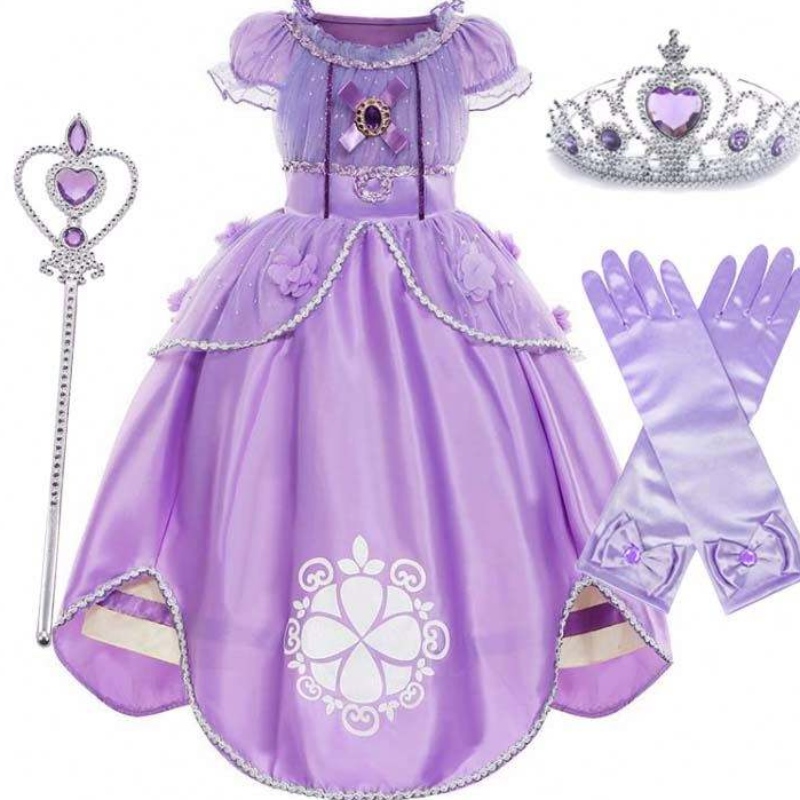 Halloween impreza sukienka Puff Sleeve Floral Tiul Ball Suknia Księżniczka Sofia Pierwsza sukienka dla dzieci HCRS-00