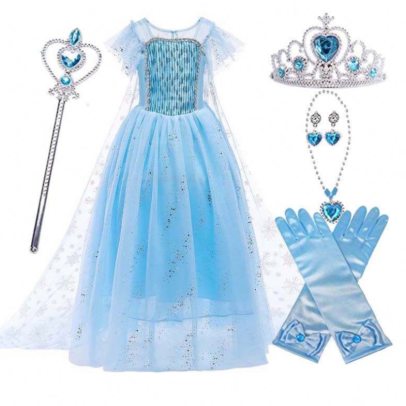 Najwyższej jakości małe dziewczynkina Halloween Party Blue Elsa Princess Dress HCGD-018