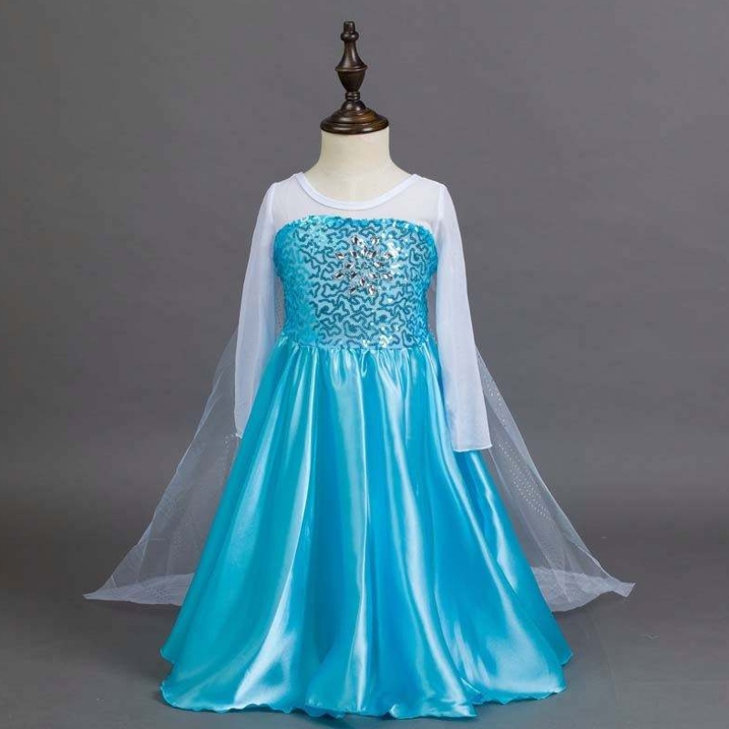 Snow Party Queen Halloween Costume Blue Long Rleeve Queen Sequin Elsa sukienka dla dziewcząt z akcesoriami HCGD-006