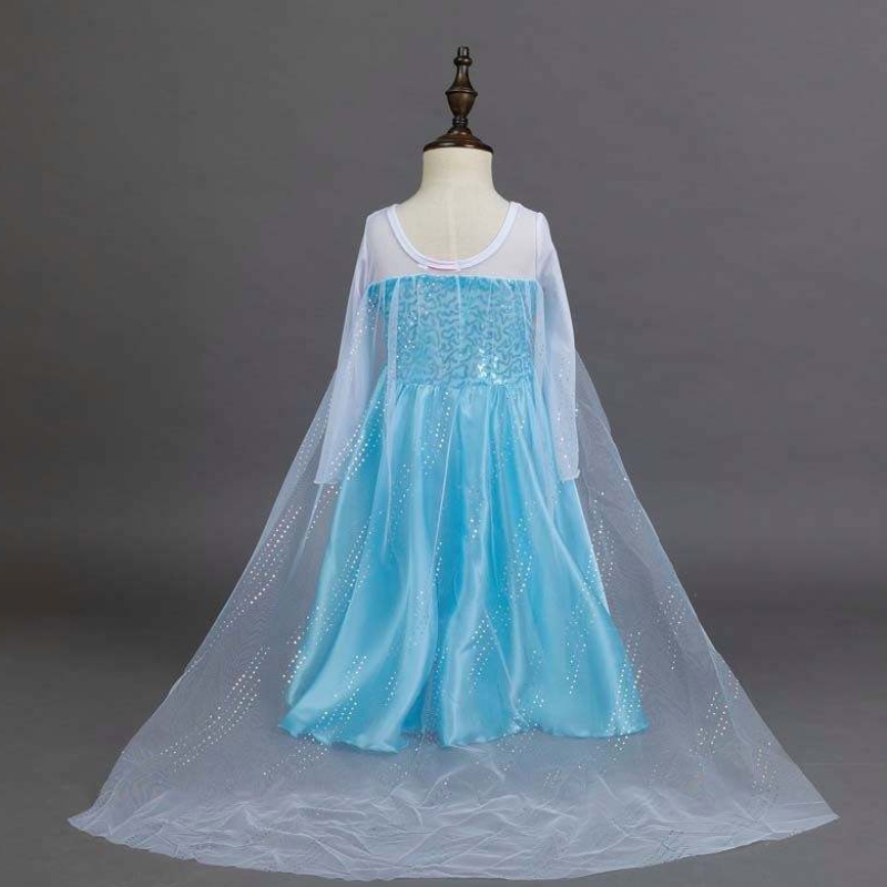 Snow Party Queen Halloween Costume Blue Long Rleeve Queen Sequin Elsa sukienka dla dziewcząt z akcesoriami HCGD-006