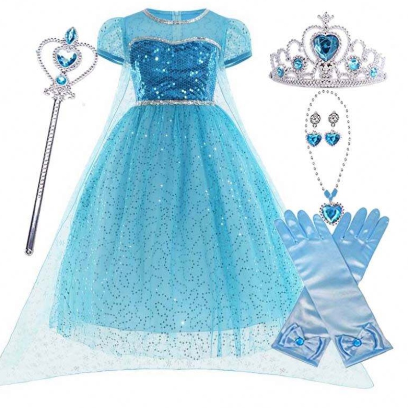Mała księżniczka w jednym zestawie Crown Wand Gloves Halloween Elsa Cosplay Costume z akcesoriami HCGD-026