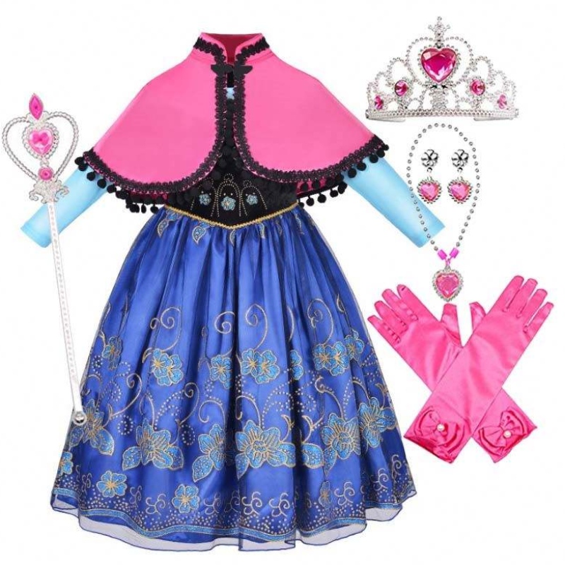 W Stock Child Cosplay Odzież Fantastyczny kostium księżniczki Anna z akcesoriami z Cloak HCGD-014