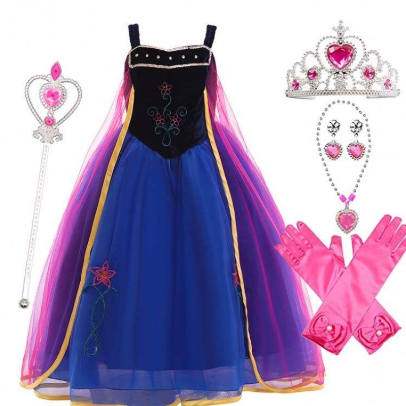 Girl Cosplay Snow Queen Kostium księżniczki Kostium Anna Dress With Crown Różdżka Akcesoria HCGD-010