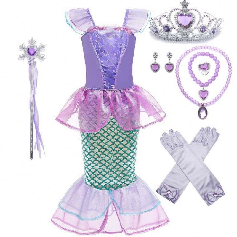 Dress Up Party Małe dziewczynki Mermaid Kostium syreny dziewczyna z rękawiczkami Crown Różdżka 3-10 lat DGHC-028