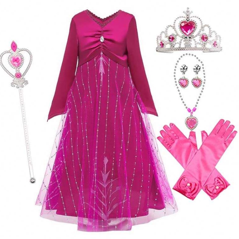 Anna Cosplay Party Vestidos Girl Odzież Czerwony Elsa kostium Kostium Księżniczki Elsa za 3-10Y HCGD-034