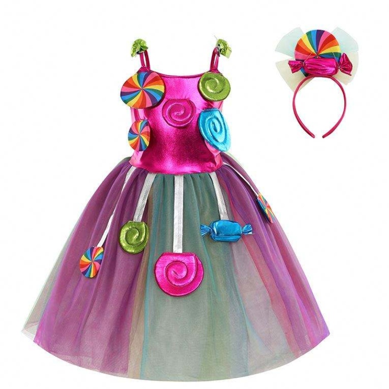 Dziewczęce urodziny Kotek Rainbow Tiul Sukienki Candyland Kostiumy z opaską DGHC-081