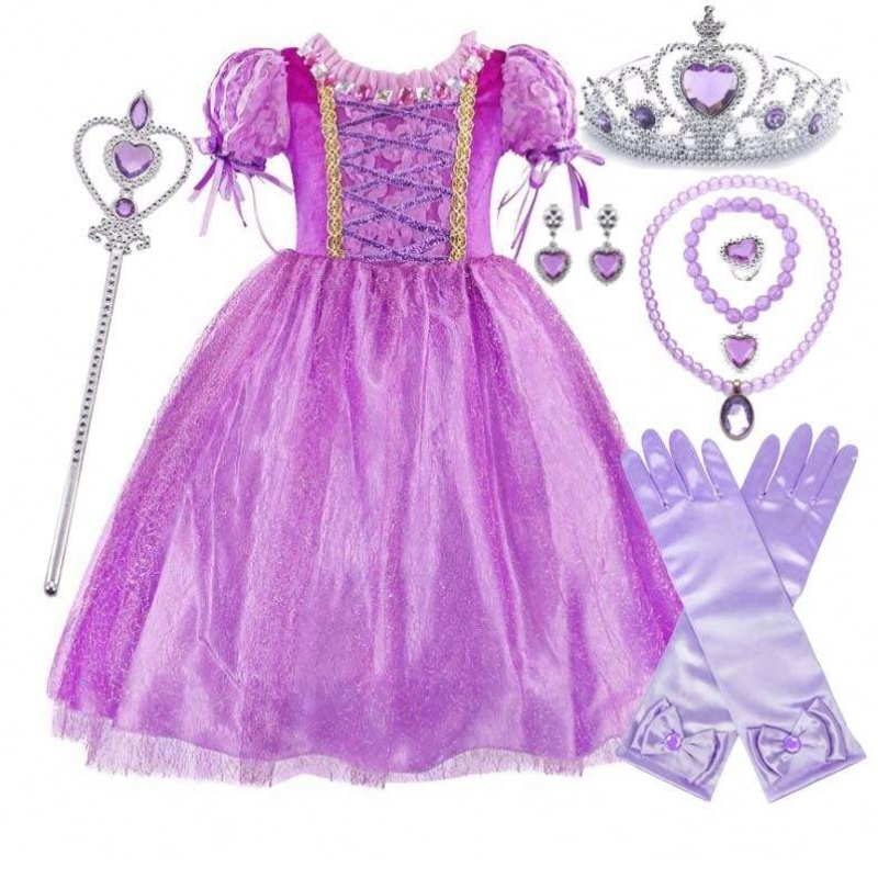 Gadżety 2022 Małe dziewczynki Purple Color Roszpunka Księżniczka Dress z akcesoriami HCRS-006
