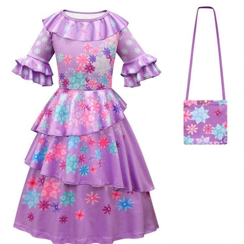 Carnival Halloween Princess Party Ubrania kwiat Ruffle Long Dress Mirabel Encanto Costume 90-170cm HCIS-006