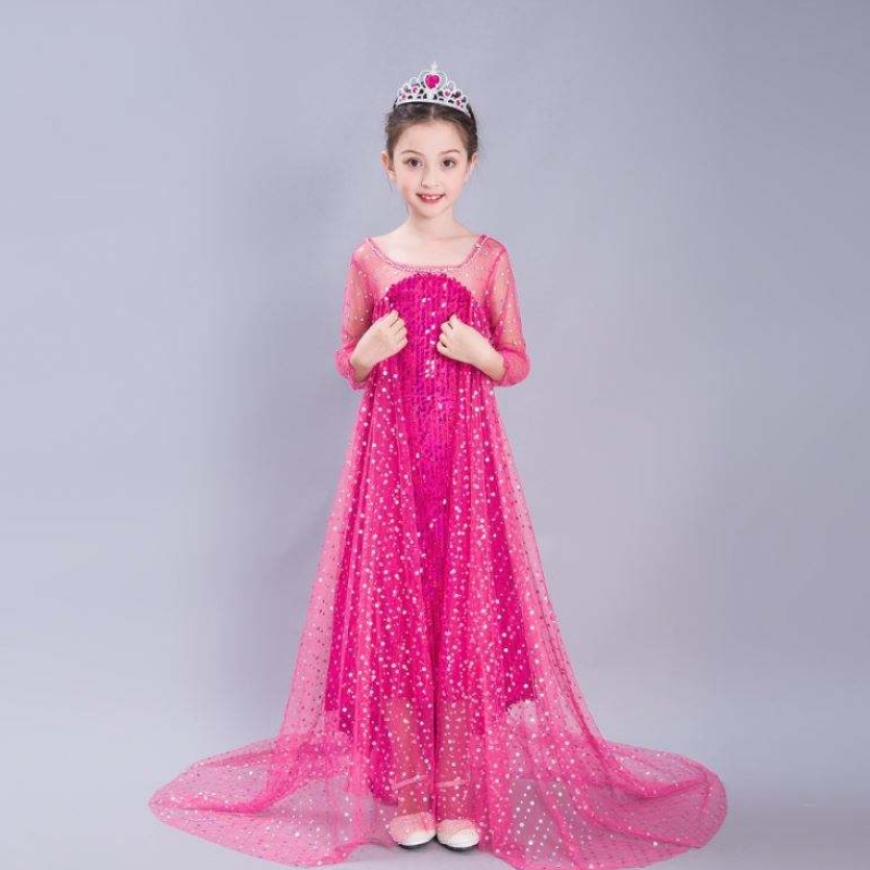 Baige Blue Elsa Cequined Girl Kids Halloween Cosplay Costume Elsa Ana Princess Dress
