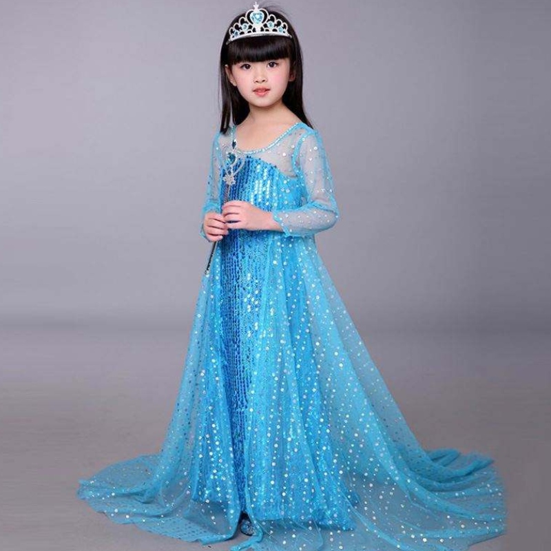 Baige Blue Elsa Cequined Girl Kids Halloween Cosplay Costume Elsa Ana Princess Dress