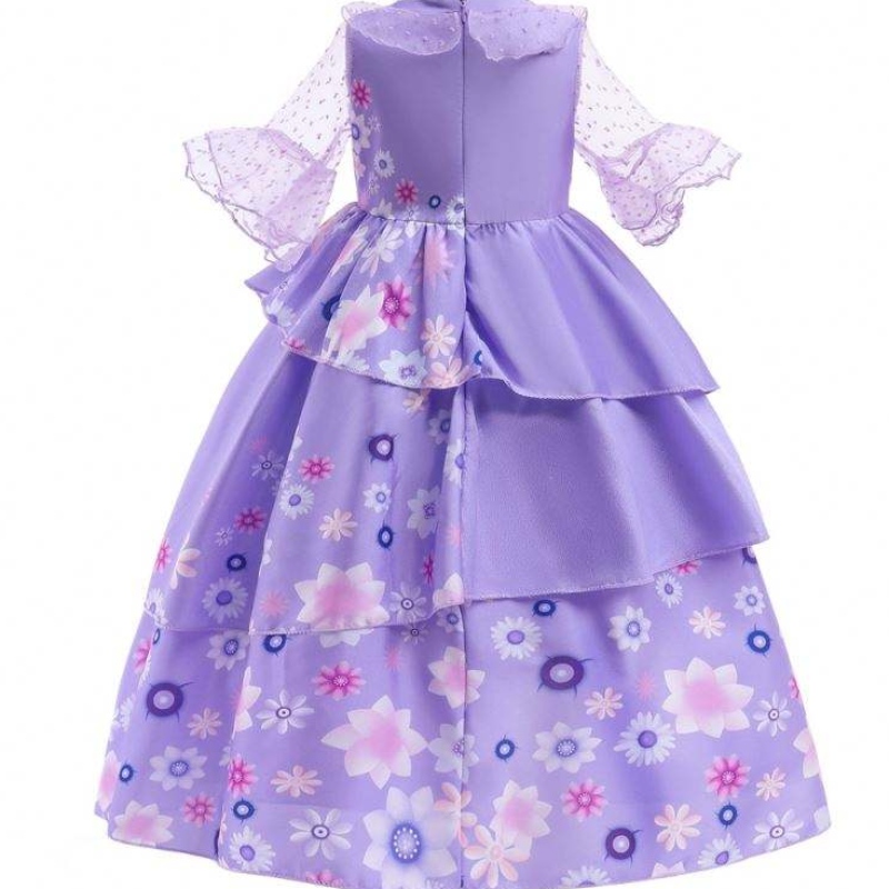 Gorąca sprzedaż dzieci Encanto film film Isabella Cosplay Purple Floral Girls Silk Maxi Long Dress